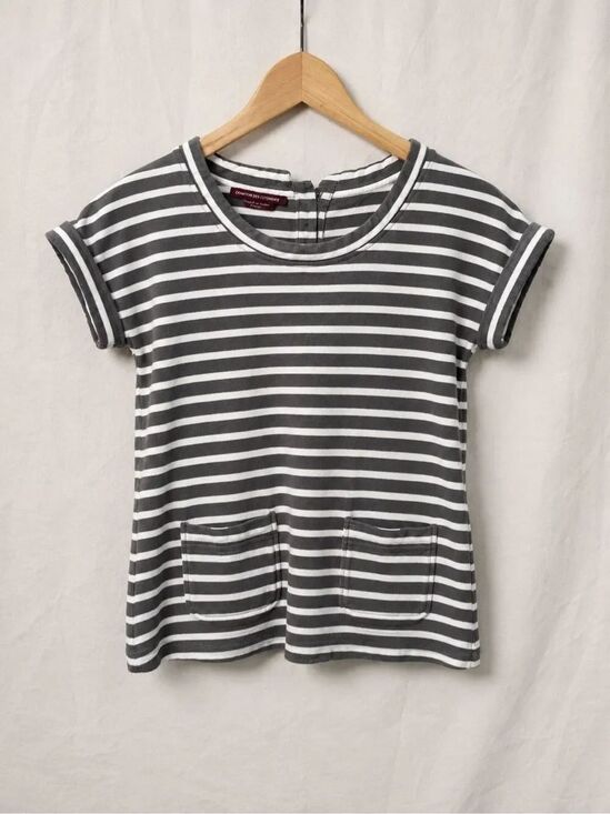 Comptoir Des Cotonniers Tops - Comptoir des Cotonniers Gray White Striped Pocket Tee Shirt 100% Cotton Sz S